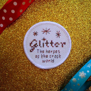 Glitter: the herpes of the craft world - DIY cross stitch patch kit