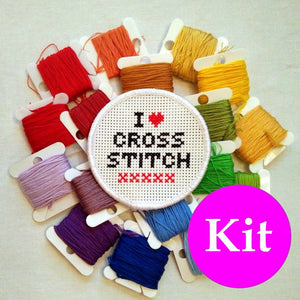 I Love Cross Stitch patch kit - DIY stitchable patch