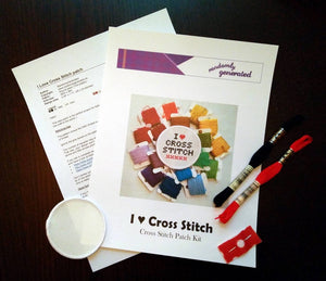 I Love Cross Stitch patch kit - DIY stitchable patch